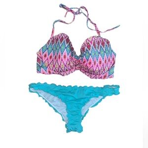 Victoria’s Secret Two Piece Bikini Strappy Booty Scrunch Native Print Swimsuit
